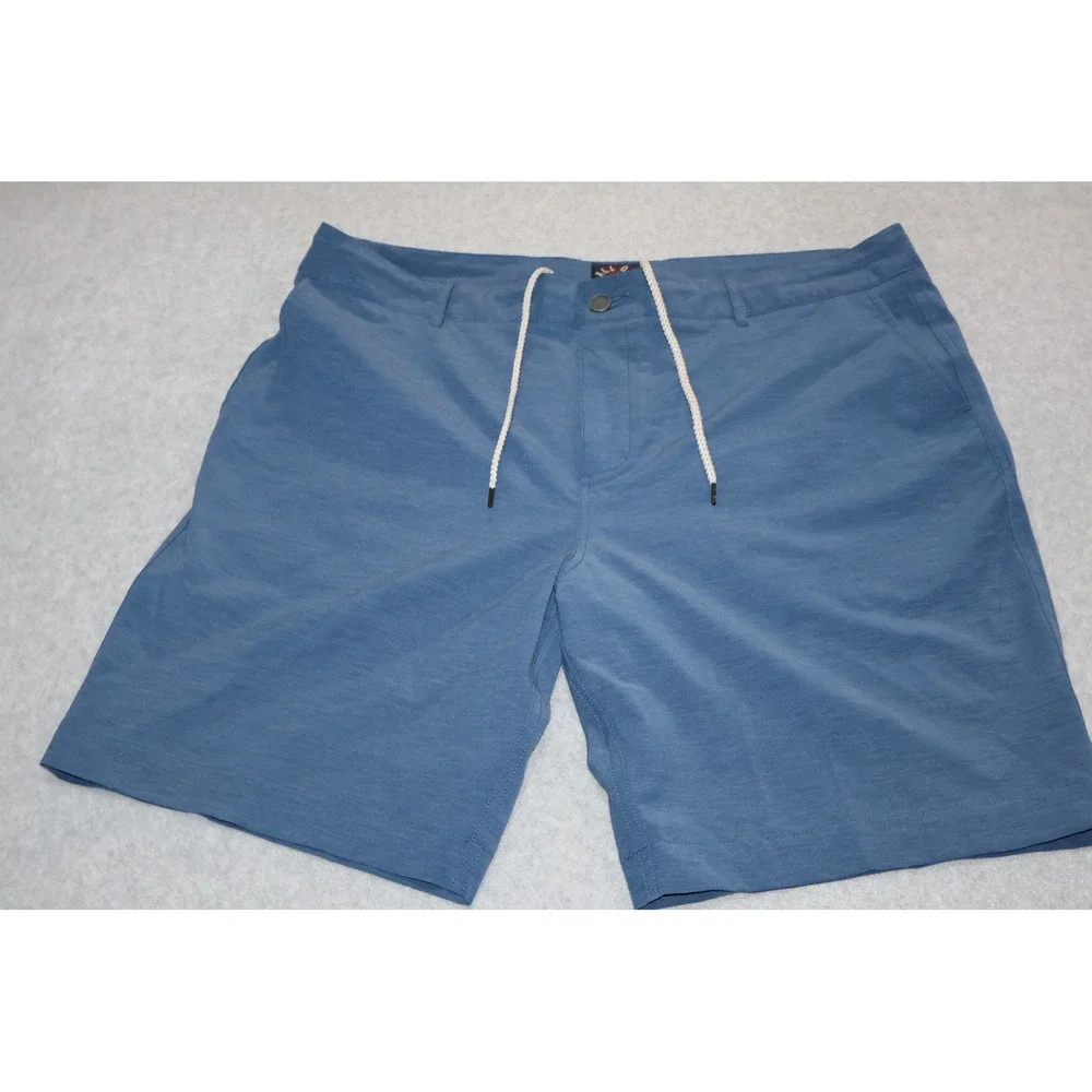 Faherty All Day Shorts Mens38 Blue Hybrid Stretch Drawstring Casual Polyester